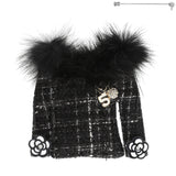 Fashionista Faux Fur Collared Cardigan Brooch Pin: White