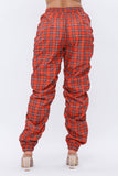 Plus Size Plaid Print Windbreaker Drawstring Jogger Pants: Red / 2-2-2 (1XL-2XL-3XL)