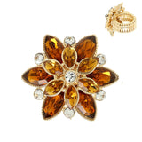 Floral Crystal Gemstone Cocktail Stretch Ring : Navy