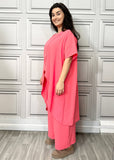 Full Cross-Over Front Short Sleeves and Wide Leg Pants Set : Orange