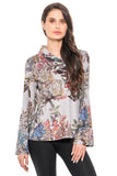 62CR72 - Soft Cowl Neck Floral Top – Heather Grey Multi: XL