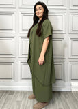 Full Cross-Over Front Short Sleeves and Wide Leg Pants Set : Orange