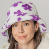 Floral Printed Faux Fur Bucket Hat: ORA / One Size