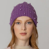 Women's Solid Faux Peal Knitted Beanie Hat: GRN / One Size