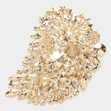 Oversize Multi Stone Floral Pin Brooch: Purple