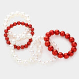 5PCS - Pearl Multi Layered Stretch Bracelets: Red