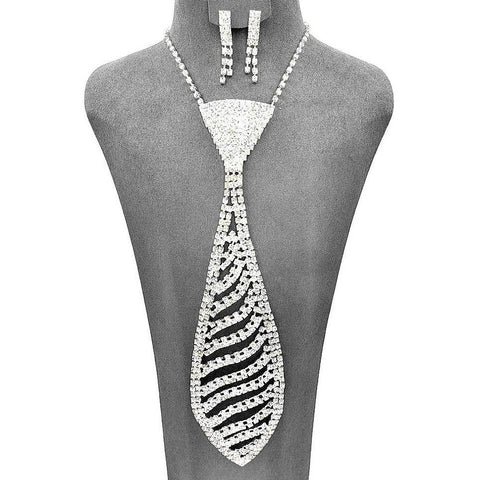 Rhinestone Necktie Necklace Set