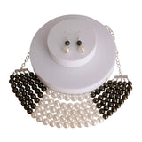 Olive and Cream Pearl 5 Row Necklace: Color / Rhodium / 18 inches