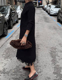 Women's Long Sleeve Sweater Dress Mesh Slit Maxi: Camel / XL