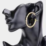 Rectangle Stone Cluster Hoop Earrings: ROSE GOLD/CLEAR