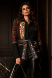 AD925-B MIX MEDIA EMBROIDERED JACKET WITH MULTI COLOR BELT: M