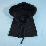 Plush Fur Trim Hooded Balaclava With Tie: KA