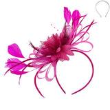 Floral Fascinator Headband w/ Side Loops & Feathers: Black