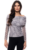 A646-B Polka Dot Off-Shoulder Mesh Top – Grey: L