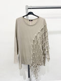 Pure Stretchy Cotton Plus Size Top With Distressed Slashing : BabyPink