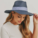 Navy Striped Bow Fedora Hat: Navy / Multi Tone / One Size
