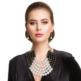 Olive and Cream Pearl 5 Row Necklace: Color / Rhodium / 18 inches