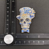 Halloween Enamel Skull With Top Hat Brooch: Blue