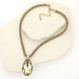 Teardrop Faceted Stone Pendant Bling Studded Necklace: Leopard