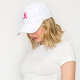 Breast Cancer Awareness Ribbon Embroidered Denim Fit Cap: Pink