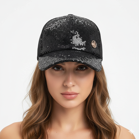 Black Sequin Mesh Back Baseball Cap