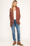 SOFT WRAP SHIRRED SIDE OPEN CARDIGAN: RDBRN / S
