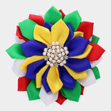 Pearl Pointed Flower Ribbon Brooch / Hair Clip: Purple