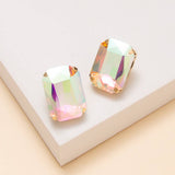 Rectangular Cut Crystal Stud Earrings: Blue