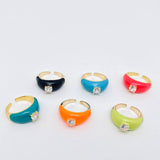 Colorful Enamel Inlaid Zircon Ring: D / Opening adjustable