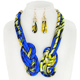 African Print Fabric Bib Necklace And Earrings Set: Fuchsia