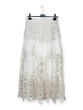 White lace skirt on a hanger against a white background