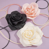 Satin Rose Flower Lariat Wrap Waist Belt: BK