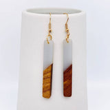Resin Wooden Stick Rectangular Pendant Earrings: Yellow