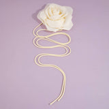 Satin Rose Flower Lariat Wrap Waist Belt: BK
