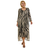 PLUS SIZE ZEBRA PRINT MESH DUSTER & MIDI DRESS SET: TANBK / 2X