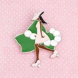 AKA Sorority Pink Lady Green Ivy Leaf Brooch Pin: Pink and Green / Rhodium / 2.25 x 1.85 inches