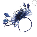 Floral Fascinator Headband w/ Side Loops & Feathers: Black