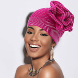 Bling Studded Flower Pointed Turban Hat: Red