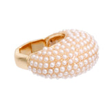 Cream Pearl Rounded Cocktail Ring: Cream / Gold / Stretch To Fit