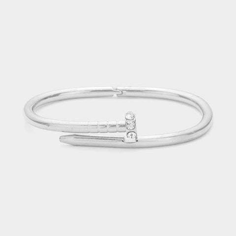 Stone Pointed Metal Nail Hinged Bangle Bracelet