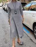Women's Long Sleeve Sweater Dress Mesh Slit Maxi: Camel / XL