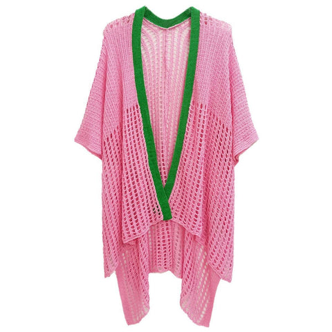 Ruana Kimono Pink and Green Crochet for Women: Pink and Green / Multi Tone / 29.5 x 35.4 inches