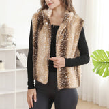 Deer Pattern Soft Faux Fur Zip-Up Vest with Pockets: COFFEE / One Size