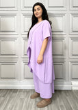 Full Cross-Over Front Short Sleeves and Wide Leg Pants Set : Orange