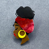 Girl Wearring Turban Acrylic Brooch: Wine red