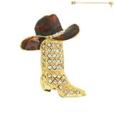 Crystal Jeweled Cowboy Boot Brooch Pin: Red