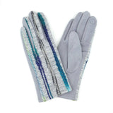 Gray Embroidered Stripe Touch Gloves: Gray / Multi Tone / One Size