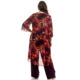 PLUS SIZE 3PC CARDIGAN TANK, PANT NECKLACE SET: Eggplant/Plum/Rust / 1XL