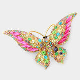 Glass Crystal Butterfly Pin Brooch: Gold