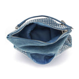 Front Flap Sparkling Rhinestone Shoulder Bag: Blue